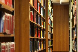 Bücher in einer Bibliothek symbolisieren Wissen für den neuen Studiengang "Mobilität und Verwaltung".
