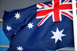 Fahne Australiens, Symbol für Solidarität nach dem Terroranschlag während Chanukka-Feierlichkeiten in Sydney.