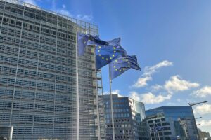 EU-Fahnen im Wind symbolisieren die Kontroversen um den Finanzrahmen und die Haushaltsführung.