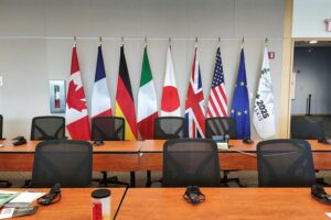 G7-Flaggen als Symbol für internationale Solidarität und Menschenrechte im Iran.