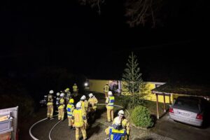 Ein mutiger Hund rettet Familie vor Zimmerbrand, Feuerwehrkräfte im nächtlichen Einsatz.