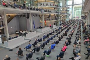 Bundesversammlung im Bundestag, Wahl des Bundespräsidenten, Sitzordnung, politische Diskussionen, Berlin 2027.