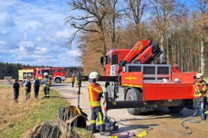 Pferd im Wasserbecken, Feuerwehr im Einsatz, Tierrettung, dramatische Rettungsaktion, unkonventionelle Herausforderung.
