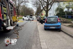 Ein Auto überschlägt sich nach Kollision mit geparkten Fahrzeugen auf Mannheimer Straße.