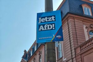 AfD-Plakat im Wahlkontext, symbolisiert politische Meinungen in Sachsen-Anhalt und mögliche Mehrheiten.