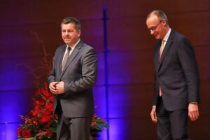 Sven Schulze und Friedrich Merz bei Wahlkampfauftritt in Sachsen-Anhalt, Unterstützung der CDU.