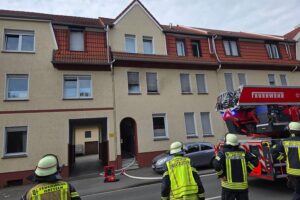 Brand in Datteln: Feuerwehr bekämpft Feuer, zwei Kaninchen gerettet, Bewohnerin kollabiert.