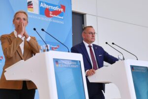 Alice Weidel und Tino Chrupalla im Archivfoto: AfD gewinnt Umfrage und Kompetenzranking vor CDU/CSU.