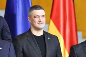 Mychajlo Fedorow (Archivfoto), ukrainischer Verteidigungsminister, vor dem Hintergrund einer Regierungsumbildung.